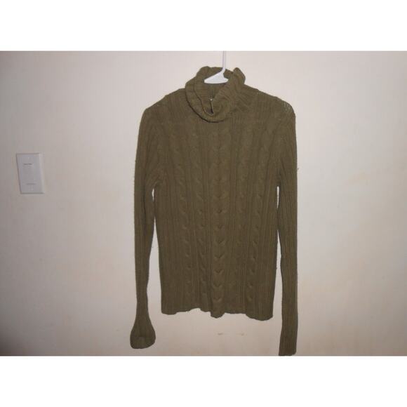 Sahalie Womens Cableknit Turtleneck Sweater Olive‎ Green Silk and Angora Small - Picture 1 of 4